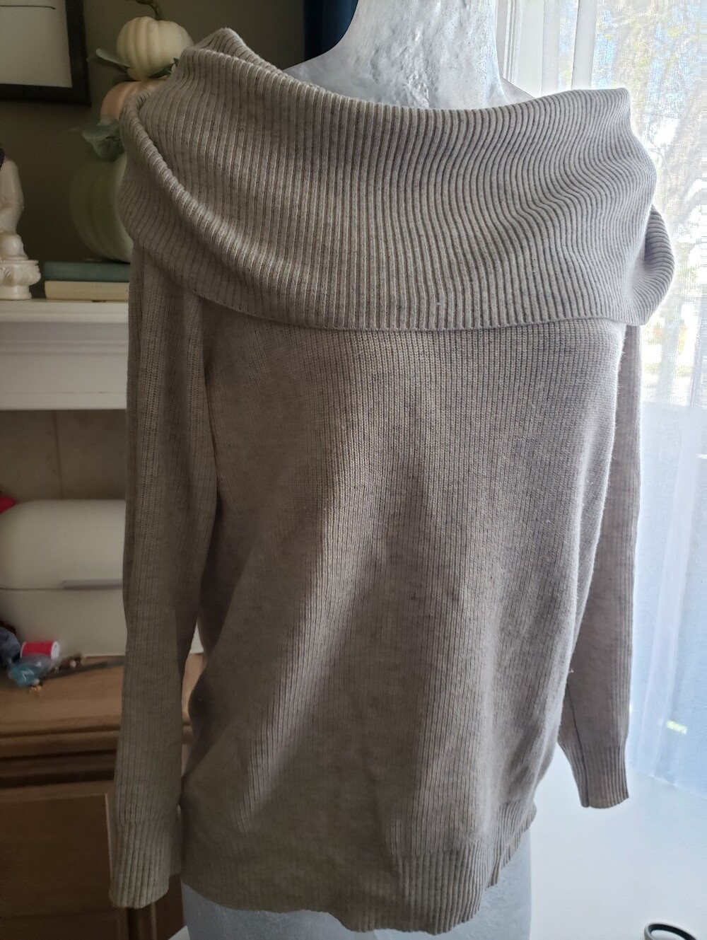 Michael Stars Light Gray Off-Shoulder Ribbed Sweater